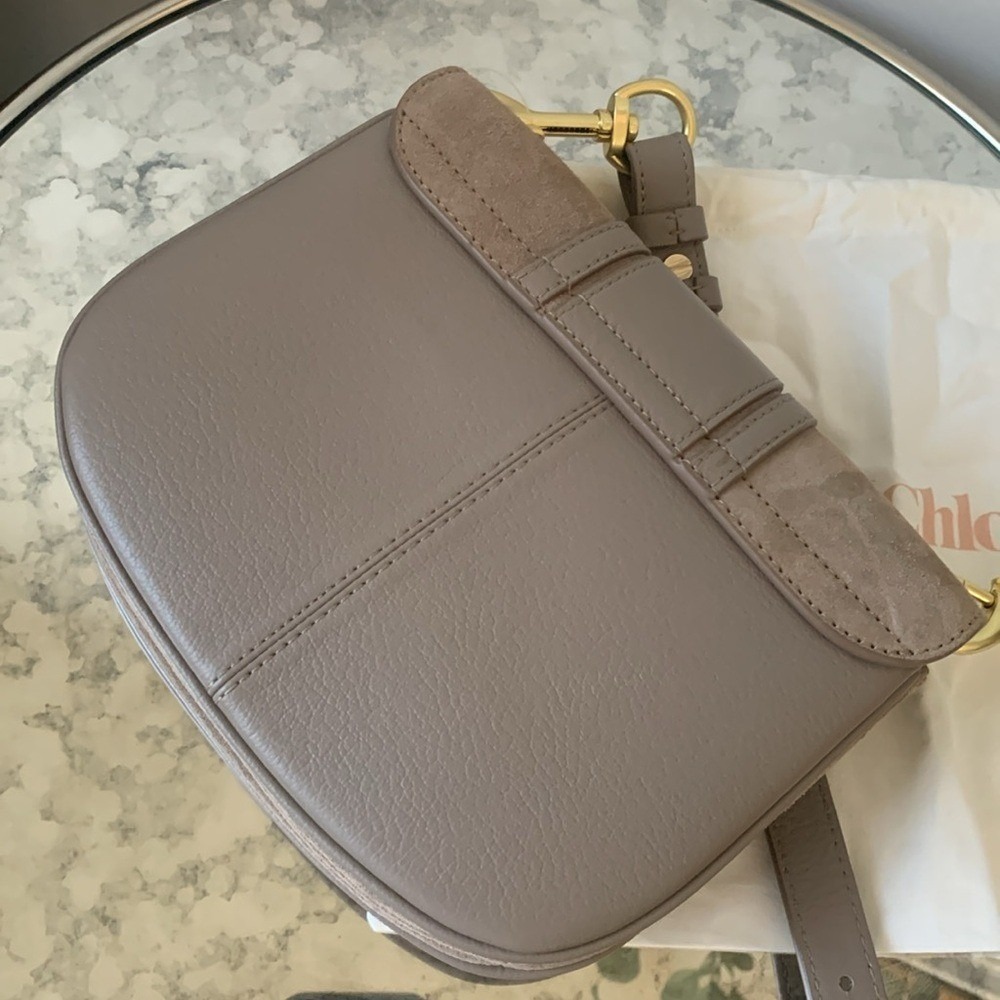 NWT SEE BY CHLOE HANA SHOULDER BAG suede leather taupe trendy small - Picture 7 of 12